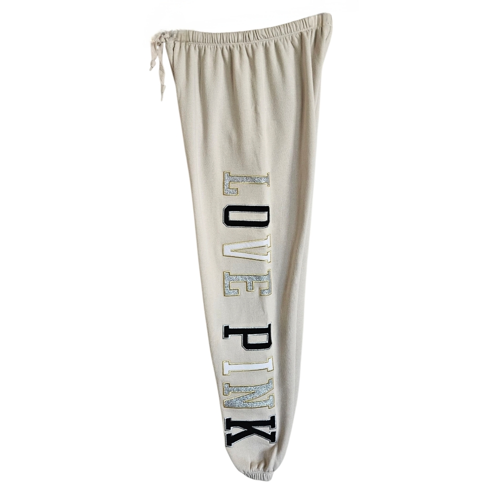 PINK Victoria's Secret Bling Beige " Love Pink" Classic Joggers Size S - Picture 4 of 6